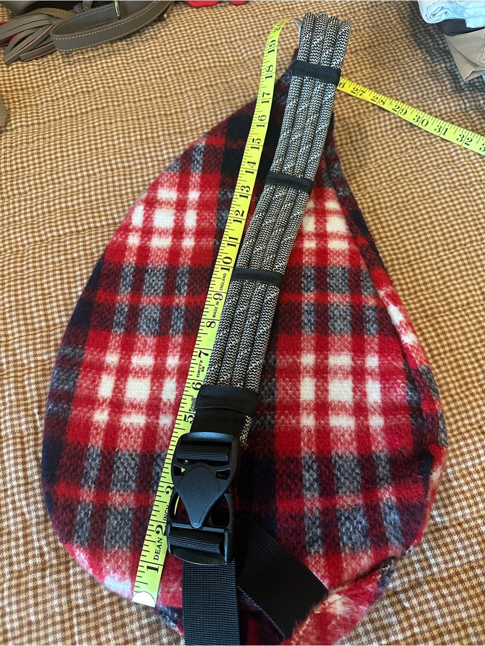 Kavu Red, Navy & White Plaid Fuzzy Rope Sling Bag - Picture 4 of 5